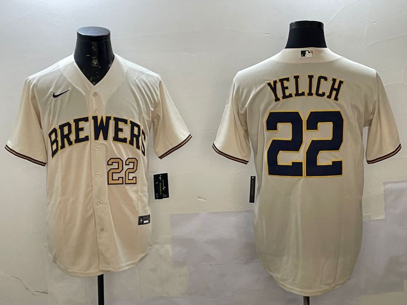 Men Milwaukee Brewers #22 Yelich Cream Game 2025 Nike MLB Jersey style 3->milwaukee brewers->MLB Jersey